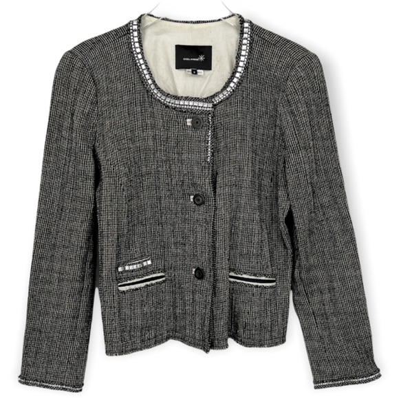 Isabel Marant Black Houndstooth Studded Hem Lines Blazer Jacket Size 2